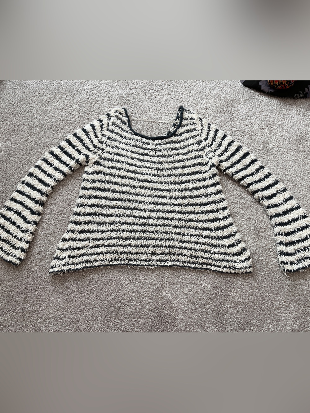 Free People Black and White Downey Striped Fuzzy Knit Pullover Size L - Picture 6 of 7